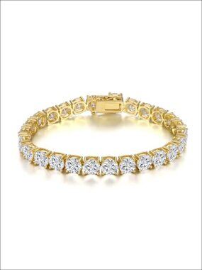 5MM Tennis Bracelet 18K Gold Plated Round Cubic Zirconia Classic Spring Clasp